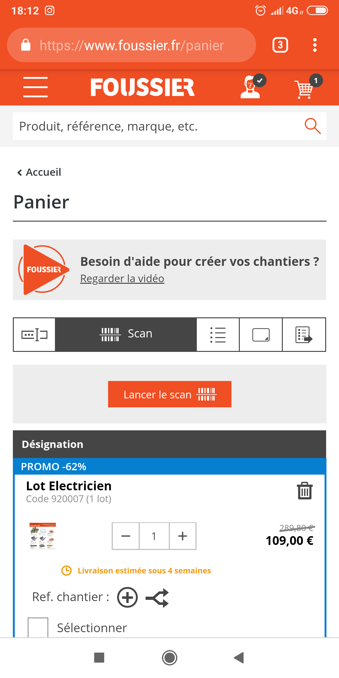 Fonction scan panier